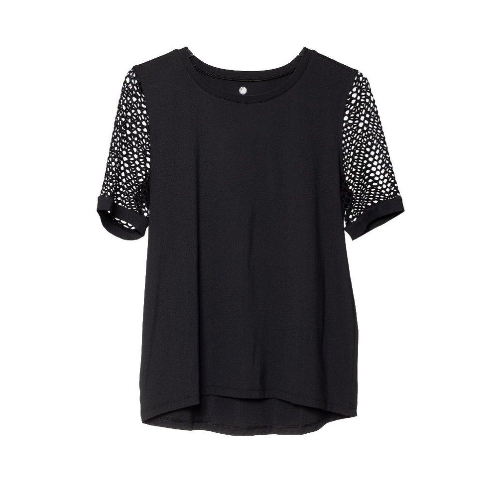 Yogalicious Black Perforated Sleeve Yoga Shirt Size Medium